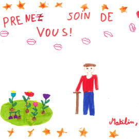 Dans le cadre d'un projet intergénérationnel avec les services de l'Education, des enfants de soignants qui étaient accueillis pendant le confinement ont réalisé des dessins de soutien et d'encouragement aux personnels mobilisés dans les EHPAD et au SMR. 