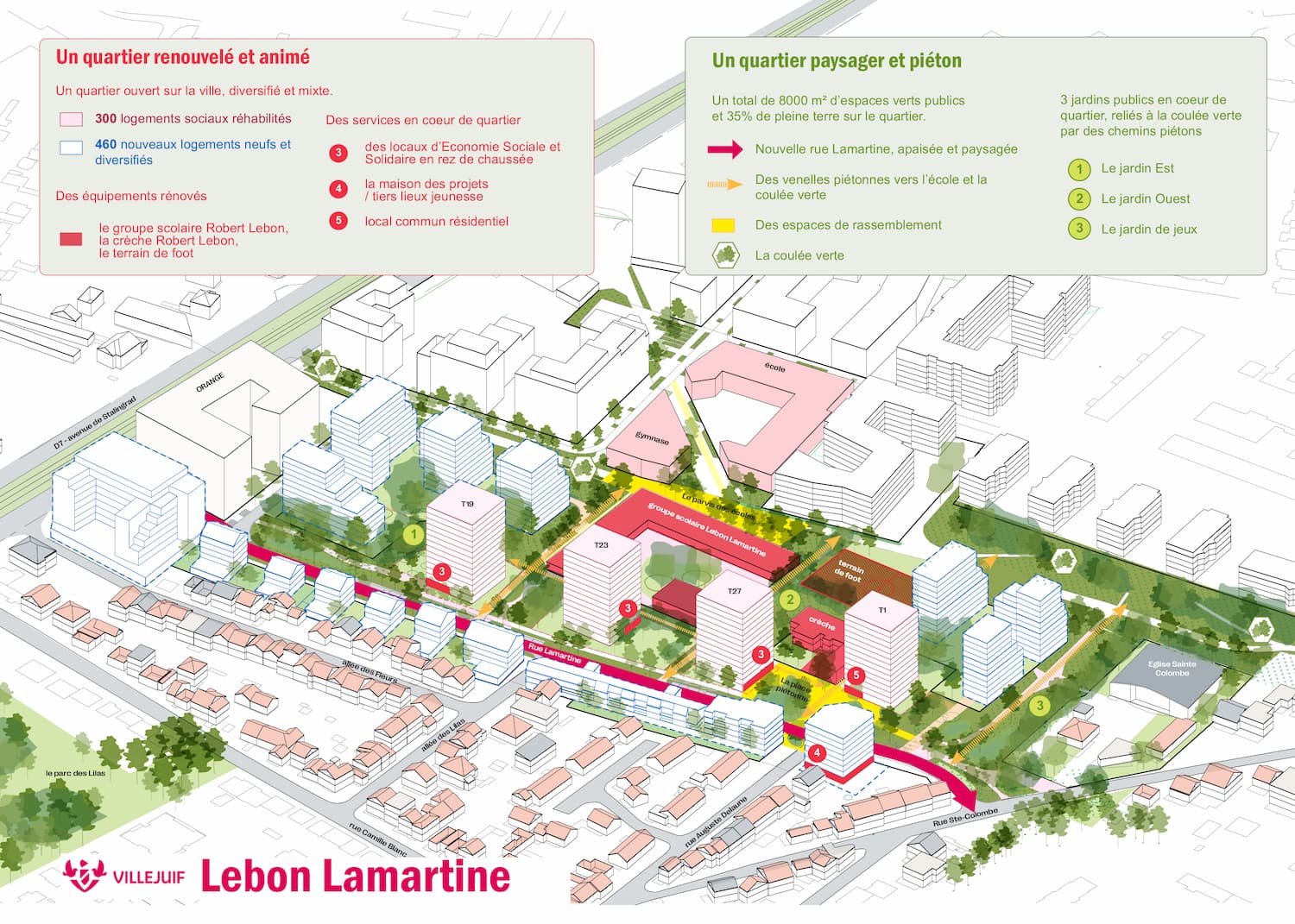 Plan du projet de renouvellement urbain du quartier Lebon Lamartine de Villejuif